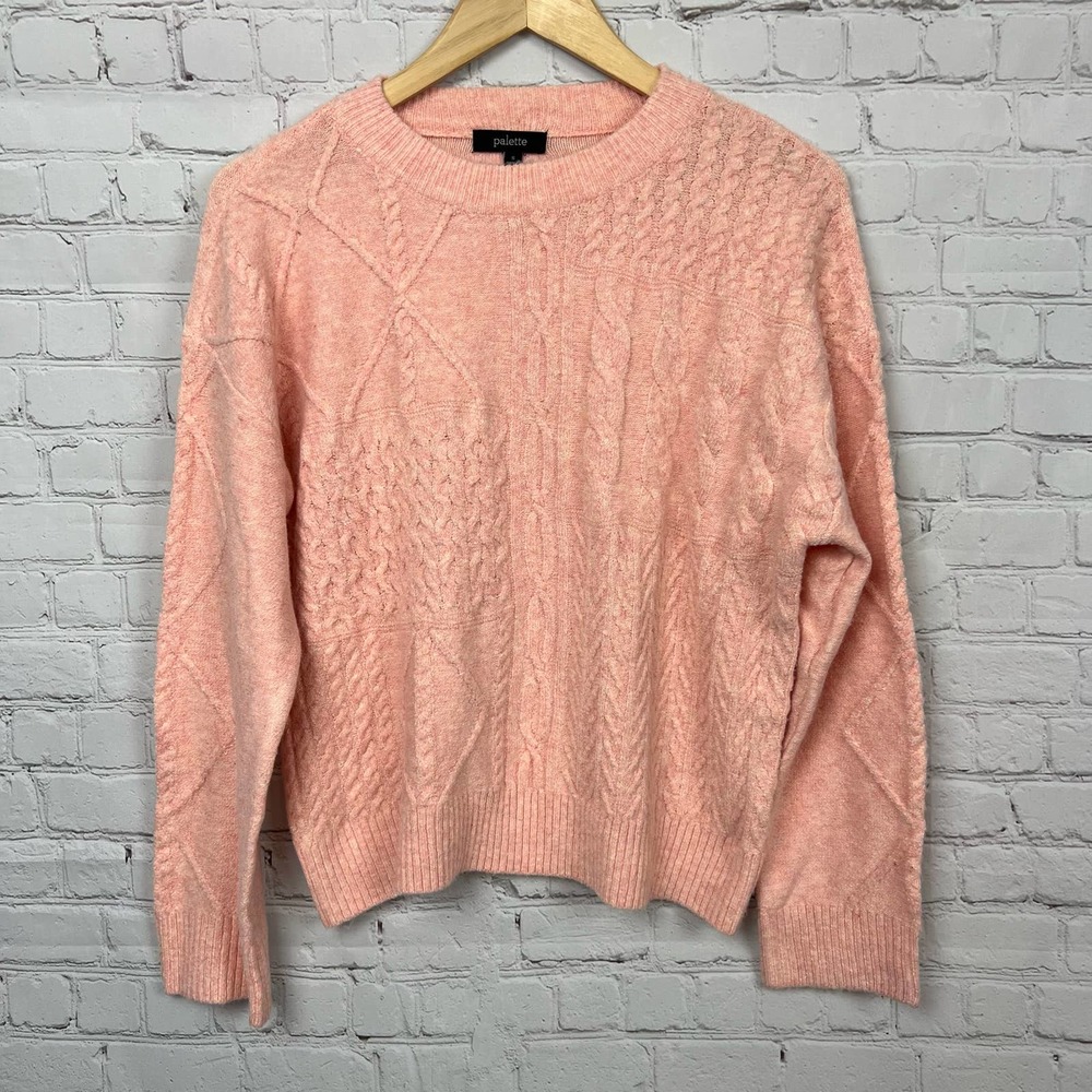 Palette Knit Crew Neck Sweater Super Soft Pullover Light Pink Small